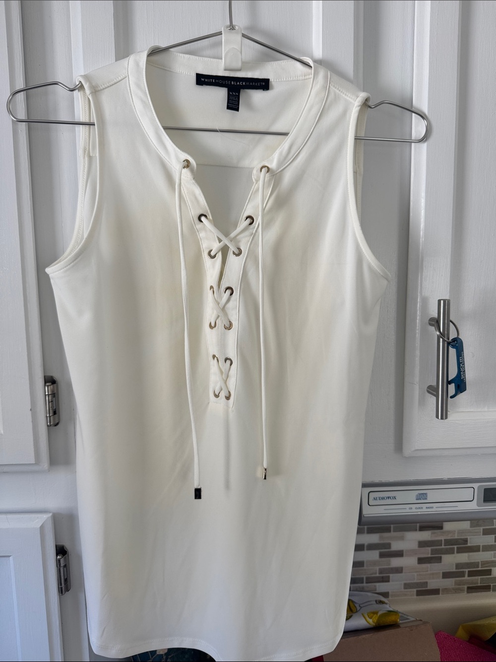 White House Black Market Cream Lace-Up Sleeveless Tank